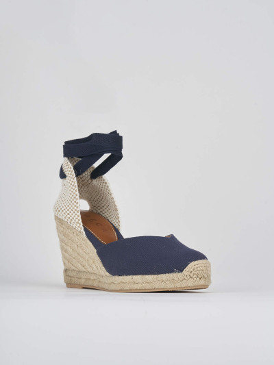 Espadrillas tacco 8cm tessuto blu