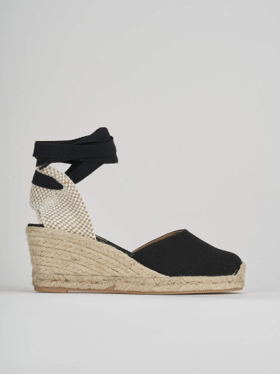 Espadrillas tacco 5cm tessuto nero