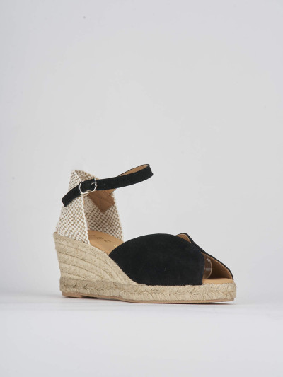 Espadrillas tacco 7cm camoscio nero