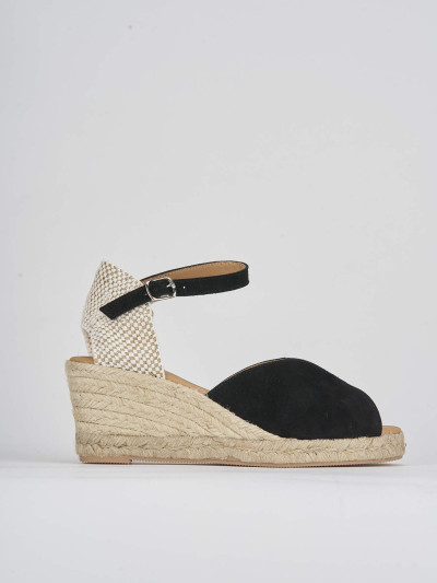 Espadrillas tacco 7cm camoscio nero