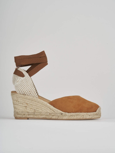 Espadrillas tacco 6cm camoscio marrone