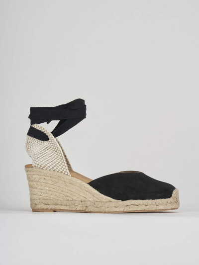 Espadrillas tacco 6cm camoscio nero