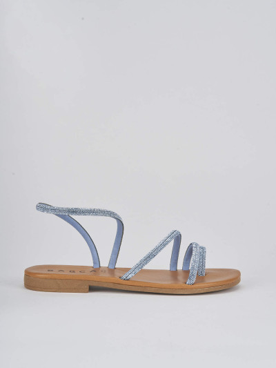 Sandali tacco 1cm pelle azzurro
