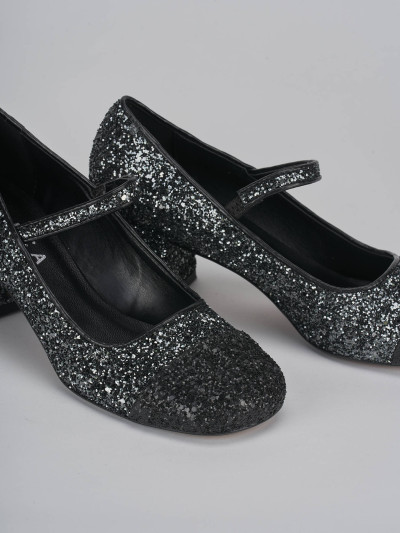 Décolleté e slingback tacco 6cm glitter argento