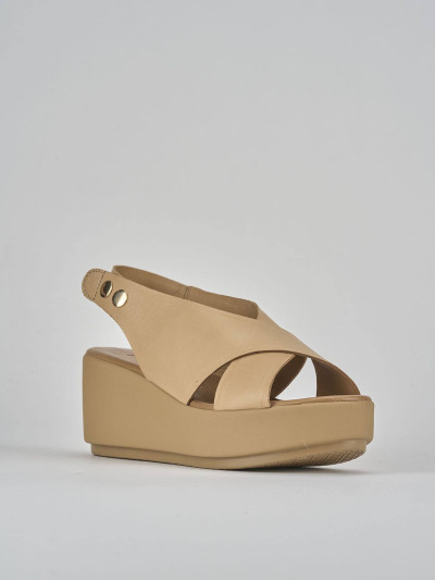 Sandali zeppa tacco 7cm pelle beige