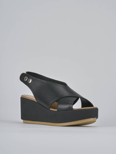 Sandali zeppa tacco 6cm pelle nero