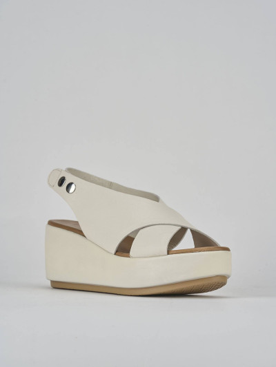 Sandali zeppa tacco 7cm pelle bianco