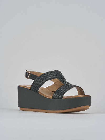 Sandali zeppa tacco 7cm pelle nero