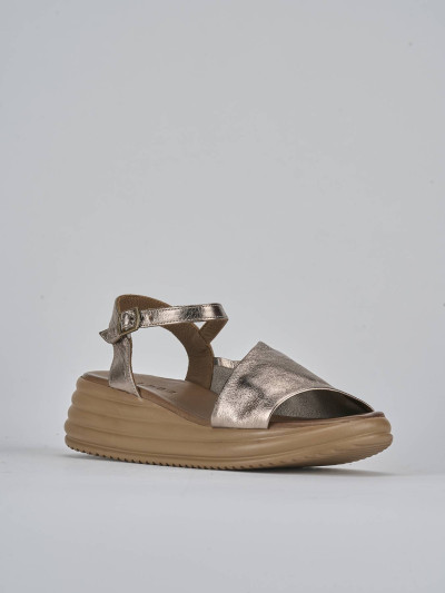 Sandali zeppa tacco 6cm pelle bronzo