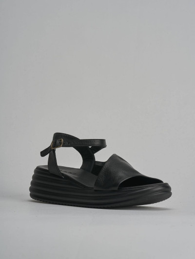 Sandali zeppa tacco 6cm pelle nero