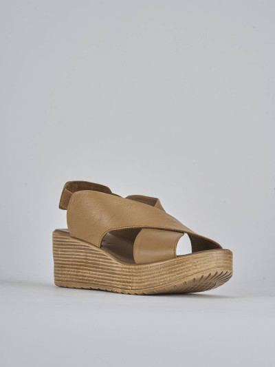 Sandali zeppa tacco 6cm pelle marrone