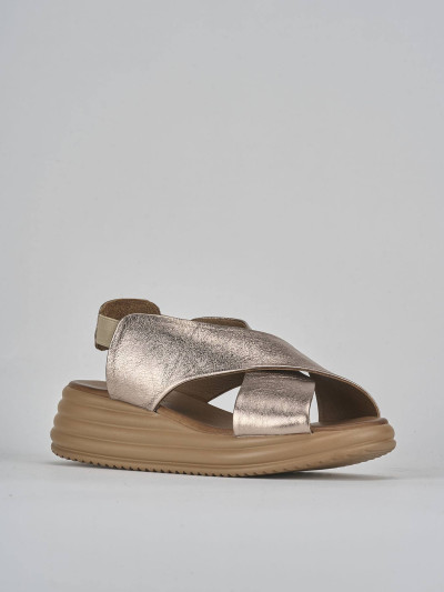 Sandali zeppa tacco 5cm pelle bronzo