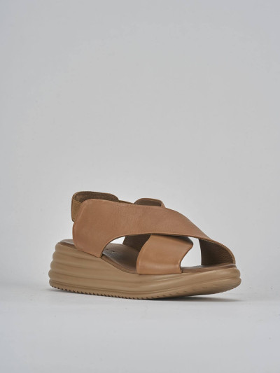 Sandali zeppa tacco 5cm pelle marrone