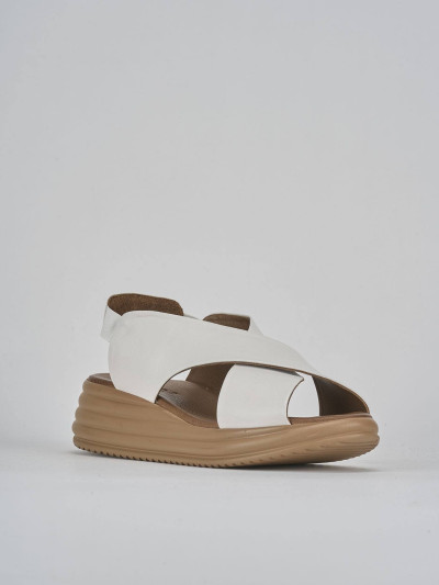 Sandali zeppa tacco 5cm pelle bianco
