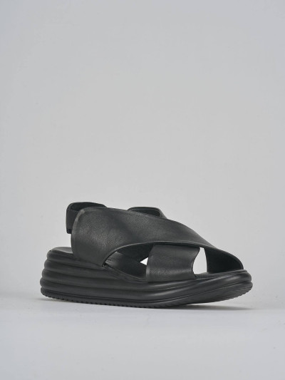 Sandali zeppa tacco 5cm pelle nero