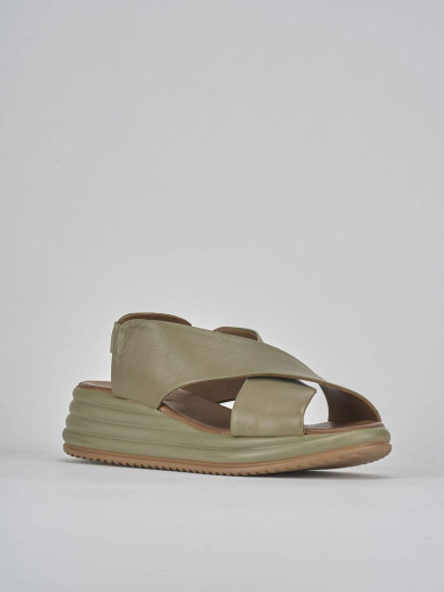 Sandali zeppa tacco 5cm pelle verde