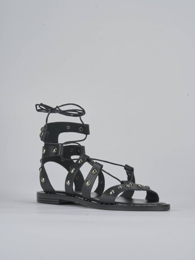 Sandalo tacco 1 cm nero pelle