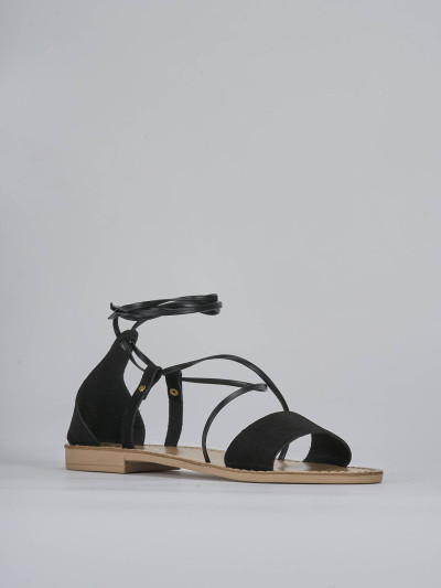 Sandalo tacco 1 cm nero camoscio