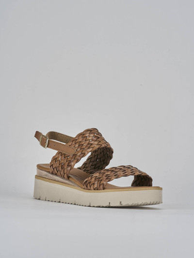 Sandali zeppa tacco 3cm pelle marrone
