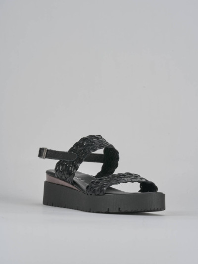 Sandali zeppa tacco 3cm pelle nero