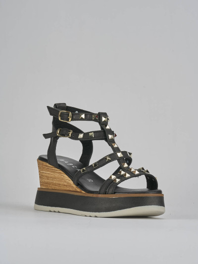 Sandali zeppa tacco 8cm pelle nero