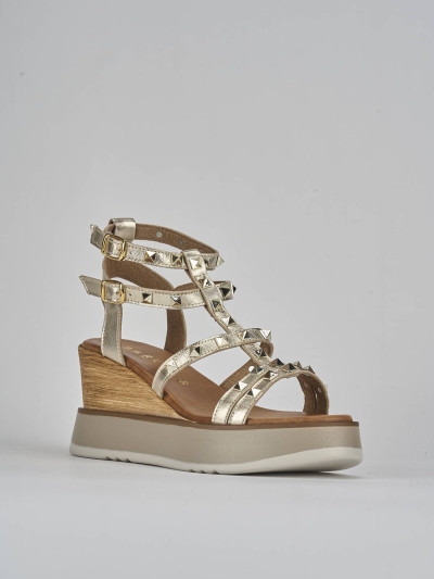 Sandali zeppa tacco 8cm pelle oro