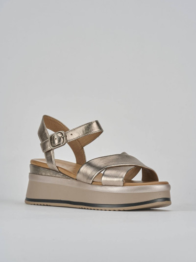 Sandali zeppa tacco 4cm pelle argento