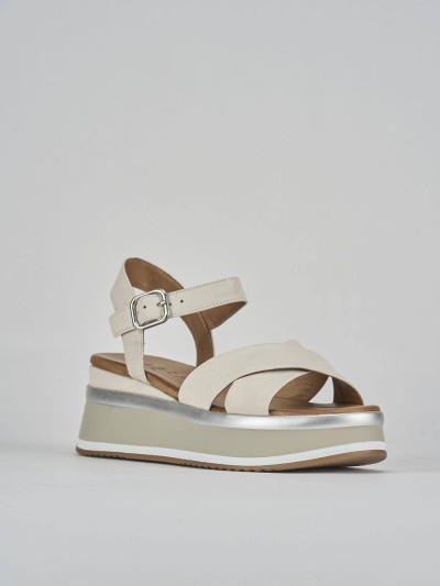 Sandali zeppa tacco 5cm pelle bianco