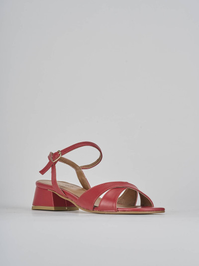 Sandalo tacco 3 cm rosso pelle