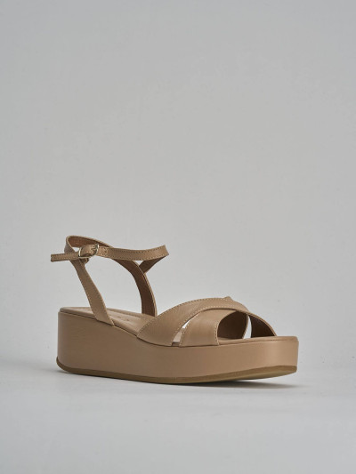 Sandali zeppa tacco 4cm pelle marrone