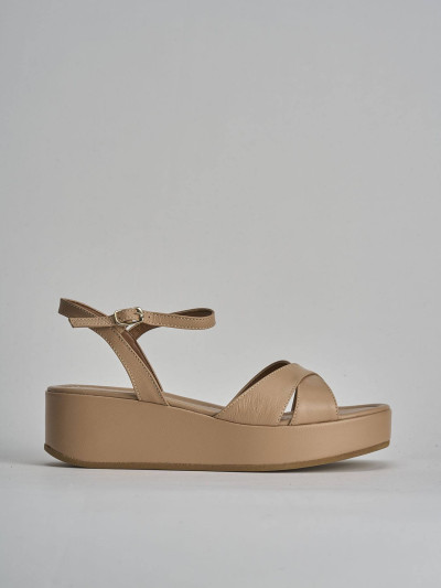 Sandali zeppa tacco 4cm pelle marrone
