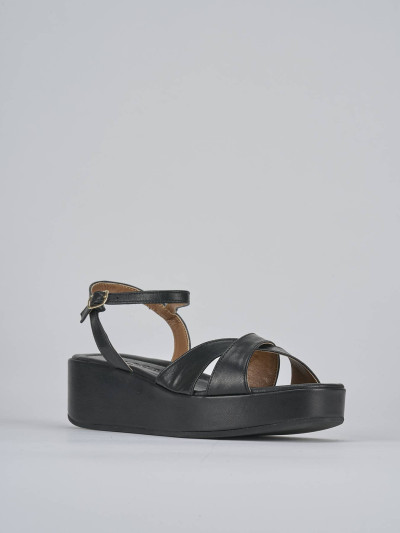 Sandali zeppa tacco 4cm pelle nero