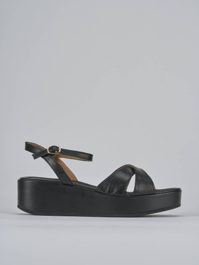 Sandali zeppa tacco 4cm pelle nero