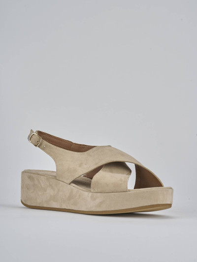 Sandali zeppa tacco 4cm camoscio beige
