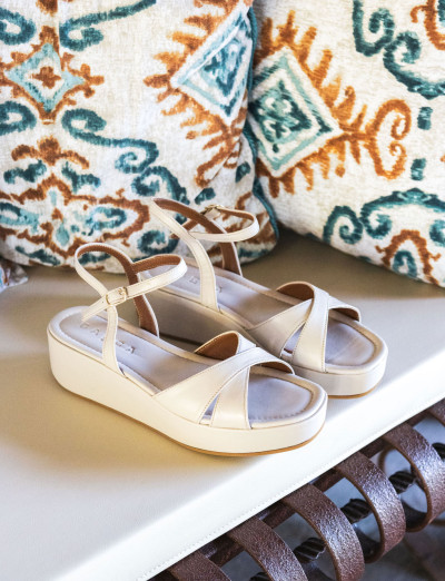 Sandali zeppa tacco 4cm pelle bianco