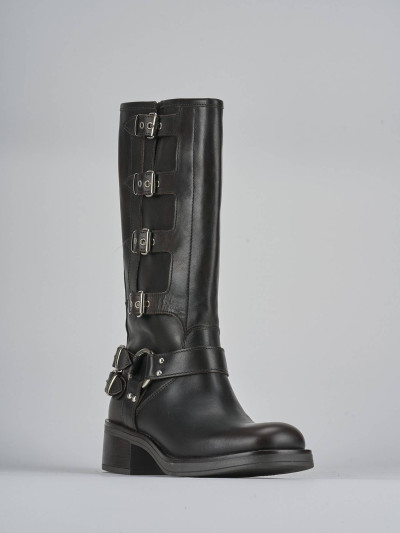 Stivale biker tacco 5 cm testa pelle