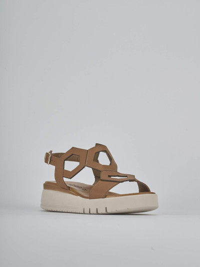 Sandali zeppa tacco 3cm pelle marrone