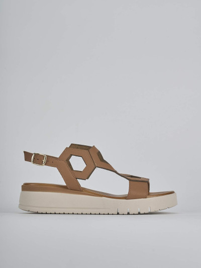 Sandali zeppa tacco 3cm pelle marrone