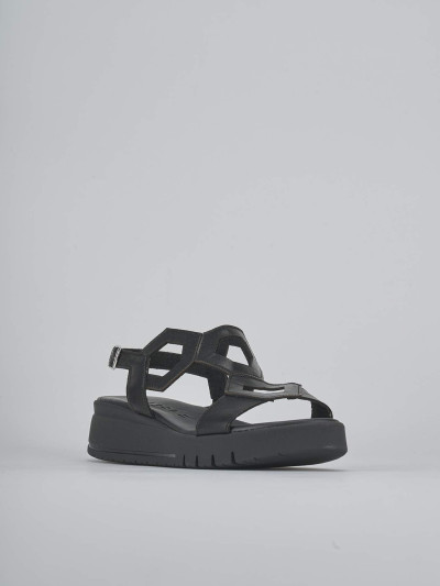 Sandali zeppa tacco 3cm pelle nero
