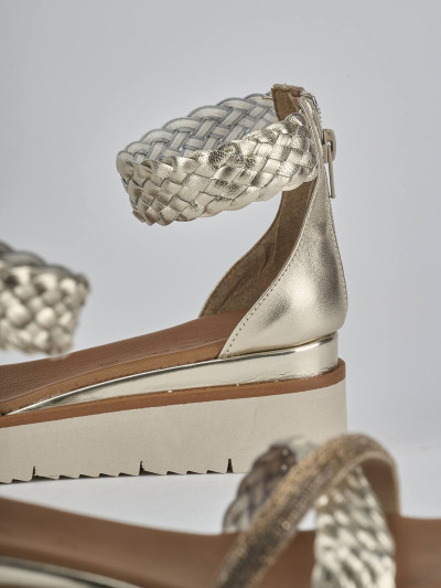 Sandali zeppa tacco 2cm pelle oro