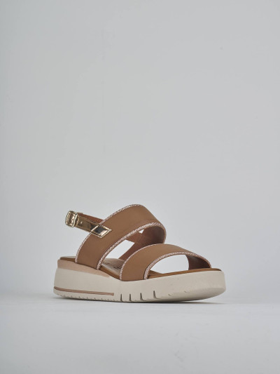 Sandali zeppa tacco 3cm pelle marrone