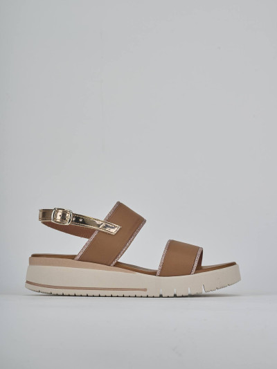 Sandali zeppa tacco 3cm pelle marrone
