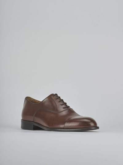 Stringate tacco 1cm pelle marrone
