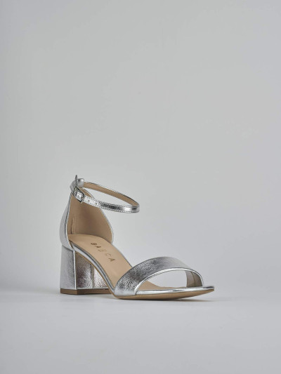 Sandalo tacco 6 cm argento pelle