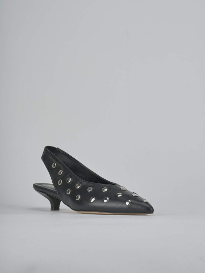 Décolleté e slingback tacco 4cm pelle nero