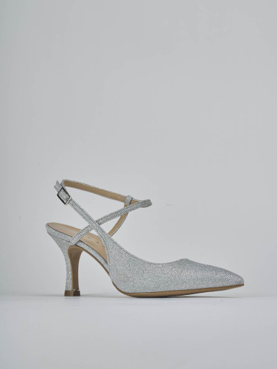 Décolleté e slingback tacco 7cm pelle argento