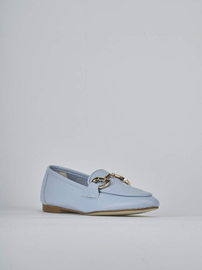 Mocassini tacco 1cm pelle azzurro