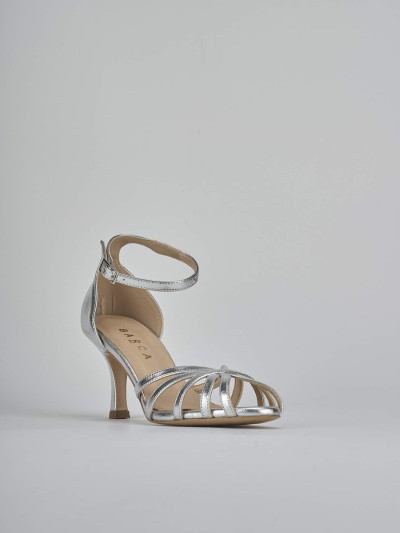 Sandalo tacco 7 cm argento pelle