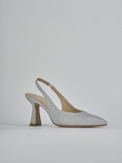 Décolleté e slingback tacco 7cm pelle argento