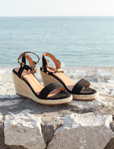 Espadrillas tacco 9cm cam. sosten nero